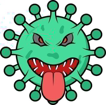 Tongue Out Virus Cartoon Face Green And Red Icon. vector