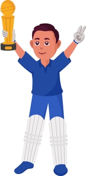 Cricket Player Man Holding Trophy Cup Against White Background. vector