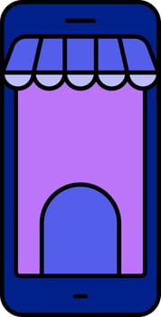 E-Shop In Smartphone Screen For Online Sale Or Shopping Blue And Purple Icon. vector