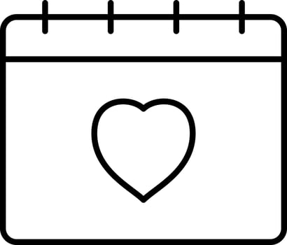 Love Calendar Icon In Black Line Art. vector