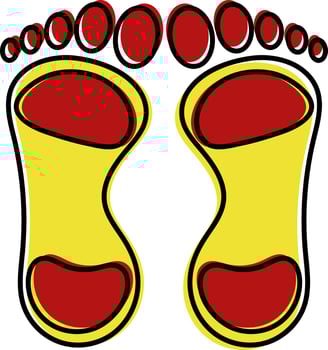 Red And Yellow Color Footprint Icon In Flat Style. vector