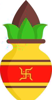 Isolated Swastika Symbol On Worship Pot Colorful Flat Icon. vector