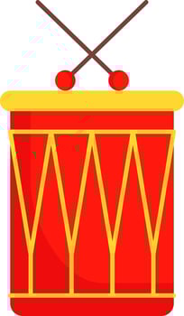 Red And Yellow Drum With Cross Stick Icon In Line Art. vector