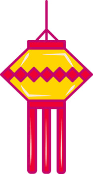 Illustration Of Paper Lantern Icon In Pink And Yellow Color Flat Style. vector