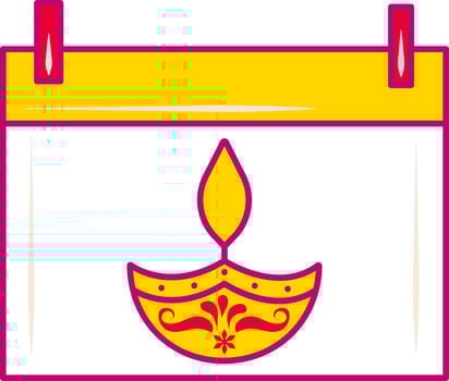 Isolated Diwali Diya On Calendar Icon In Pink And Yellow Color. vector