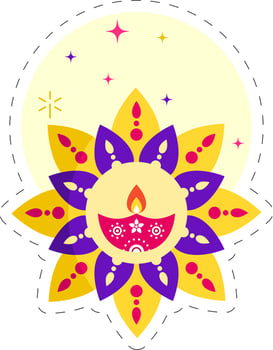 Happy Diwali Celebration Greeting Card With Rangoli, Lit Oil Lamp On Yellow And White Background. vector