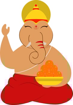 Flat Style Lord Ganesha Holding Laddu Plate Icon Or Symbol. vector