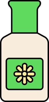 Isolated Attar Bottle Flat Icon In Green And Yellow Color. vector