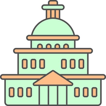 Government Building Icon In Green And Orange Color. vector