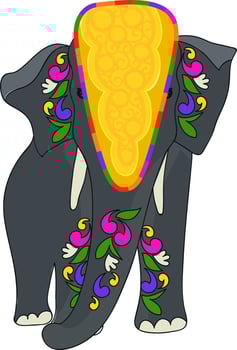Doddle Illustration Of Ethnic Elephant Cartoon Over White Background. vector