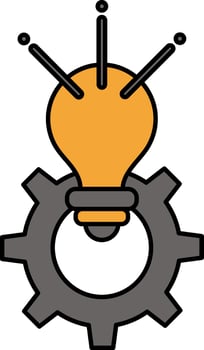 Cogwheel And Illuminated Bulb Icon In Gray And Orange Color. vector