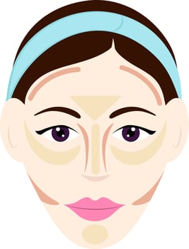 Contour Or Highlight By Oblong Face Shape Female In Flat Style. vector