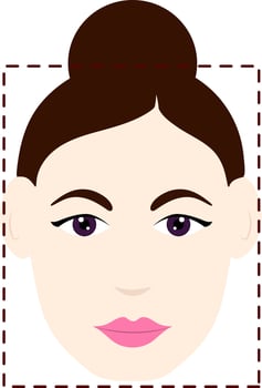 Beautiful Bun Hair Young Woman With Square Face Icon In Flat Style. vector