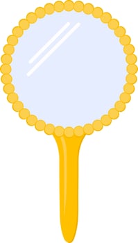 Pearls Hand Mirror Flat Icon In Yellow Color. vector