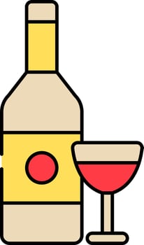 Wine Bottle With Cocktail Glass Red And Yellow Icon. vector