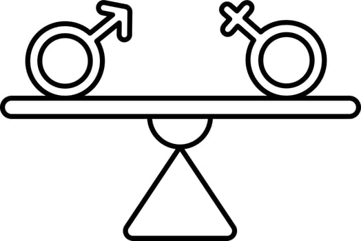 Male And Female Gender Symbol On Balance Scale Black Linear Icon. vector