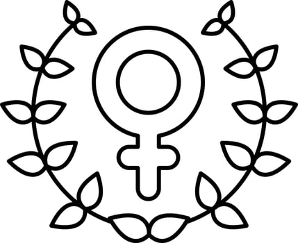 Feminism Wreath Icon In Black Line Art. vector
