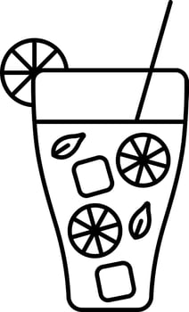 Black Thin Line Art Straw In Mojito Drink Glass Icon. vector