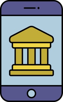 Bank Symbol In Smartphone Screen Blue And Olive Icon. vector