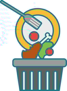 Waste Food Throwing In Dustbin Colorful Icon. vector
