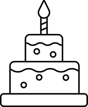 Illustration Of Burning Candle In Two Layer Cake Stroke icon. vector
