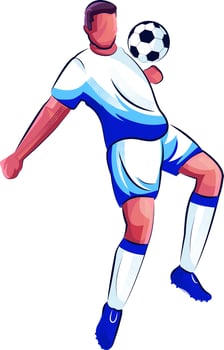 Faceless Footballer Player Hitting Ball From Chest Illustration. vector