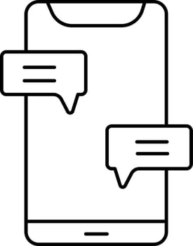 Illustration Of Chatting From Smartphone Black Stroke Icon. vector