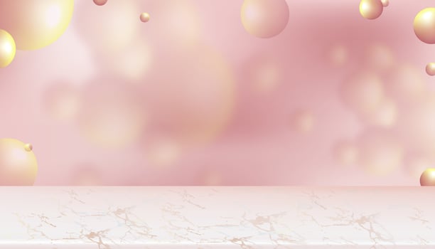 Studio background with Podium Display with Abstract Bubbles 3d spheres cluster Pink pastel background with with Marble floor,Vector Futuristic Random Ball Product Presentation for Cosmetic, Beauty,Spa vector