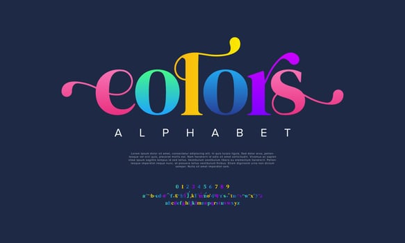 Colors abstract abstract fashion wedding logo font alphabet. Minimal modern urban fonts for logo, brand etc. Typography typeface uppercase lowercase and number. vector illustration