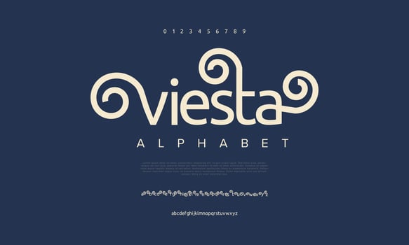 Viesta abstract digital technology logo font alphabet. Minimal modern urban fonts for logo, brand etc. Typography typeface uppercase lowercase and number. vector illustration