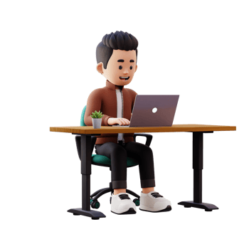 3d male character working on a laptop png