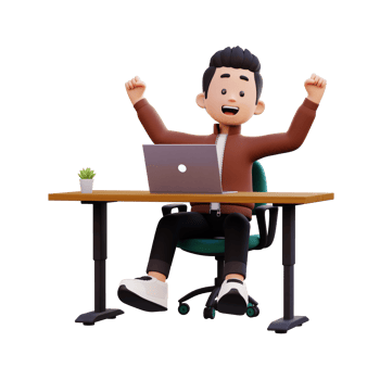 3d male character happy working on a laptop png