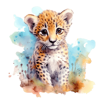 Watercolor leopard isolated on transparent background. png