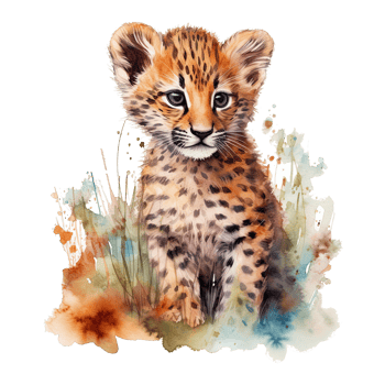 Watercolor leopard isolated on transparent background. png
