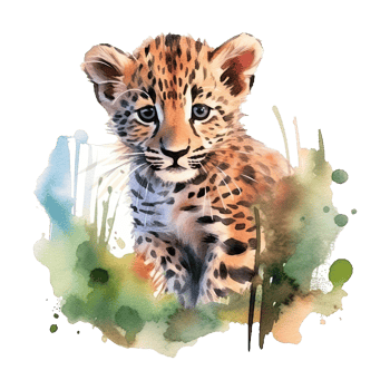 Watercolor leopard isolated on transparent background. png