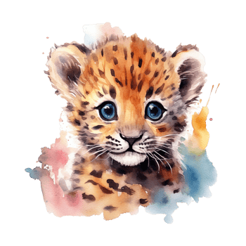 Watercolor leopard isolated on transparent background. png