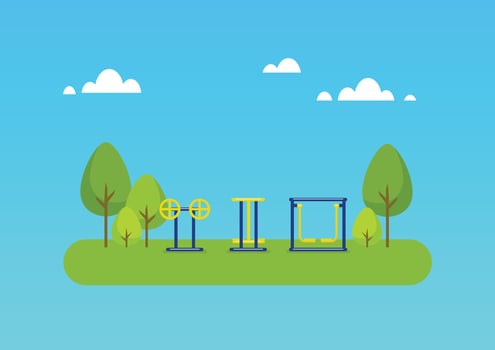 Outdoor gym exercise equipment at public park vector