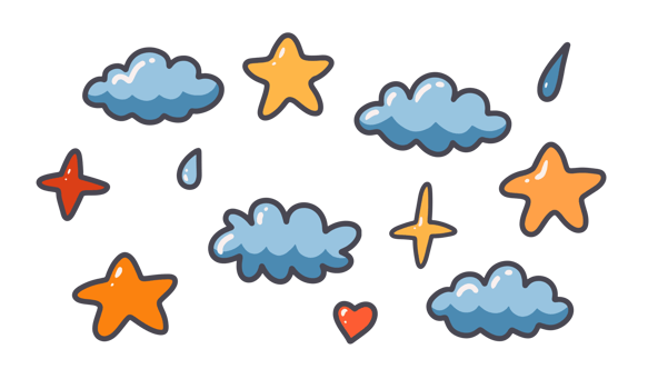 set of cute cloud and star png