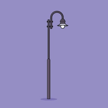 Street Lamp Post Vector Icon Illustration with Outline for Design Element, Clip Art, Web, Landing page, Sticker, Banner. Flat Cartoon Style