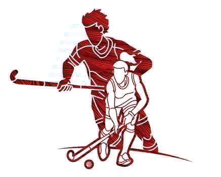 Field Hockey Sport Mix Players Action Cartoon Graphic Vector
