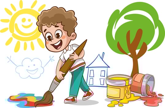 kids big pencil drawing vector illustration
