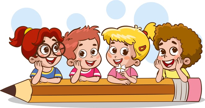 kids writing with a big pen cartoon vector