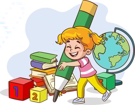 kids writing with a big pen cartoon vector