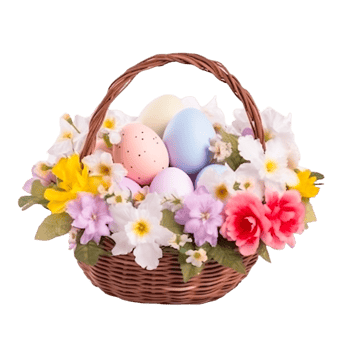 Easter Basket With Eggs And Flowers Watercolor. png