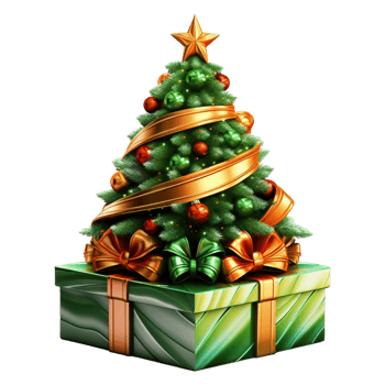 3d Green Christmas Tree Gift Box. png