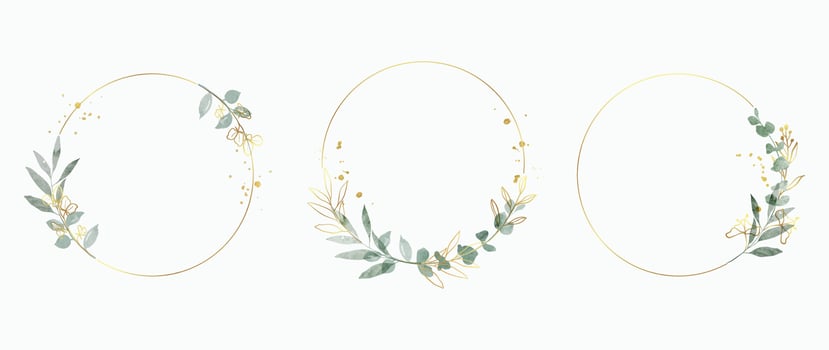 Luxury botanical gold wedding frame elements on white background. Set of polygon, circle, glitters, leaf branches. Elegant foliage design for wedding, card, invitation, greeting. vector