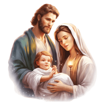 Birth Of Jesus Holy Family With Beautiful Christmas Decoration Poinsettia. png