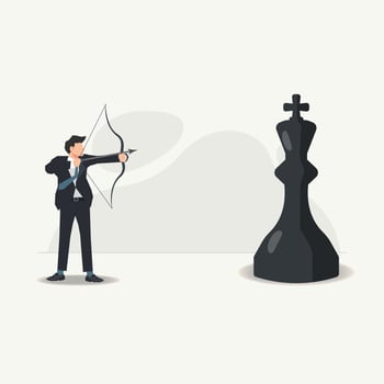 Businessman aiming arrow to the black chess king design vector illustration