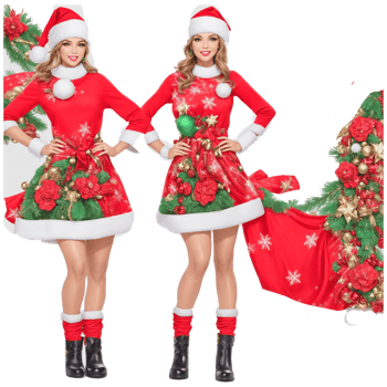 DRXX Christmas Costume Set for Women, Velvet Hooded Dress with Belt, Mother Christmas Costume Set, Velvet Party Costume Set png