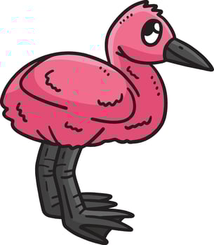 a cartoon pink bird with black beak and long legs vector